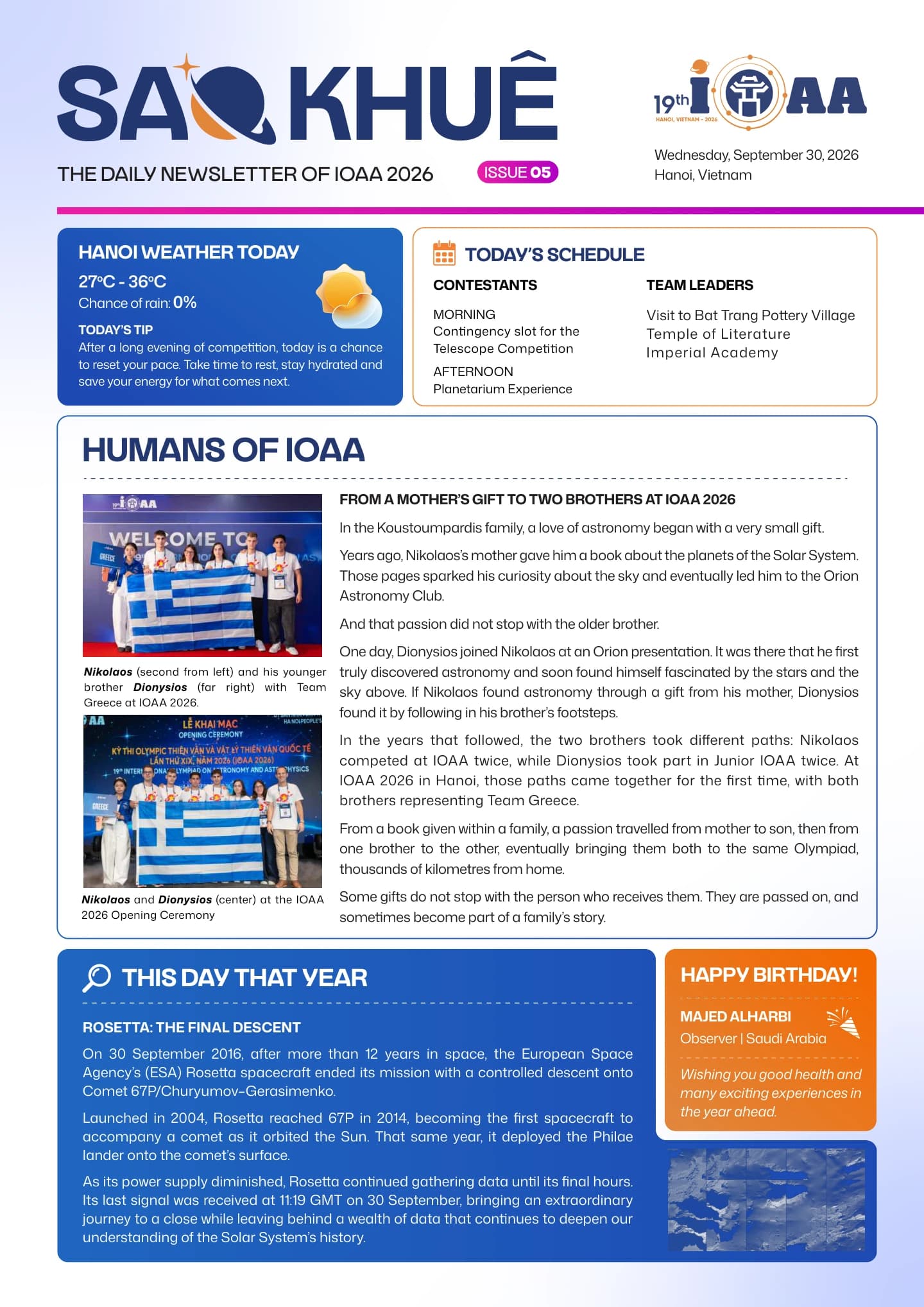 Cover of SAO KHUÊ - THE DAILY NEWSLETTER OF IOAA 2026 ISSUE 05 | WEDNESDAY, 30 SEPTEMBER 2026