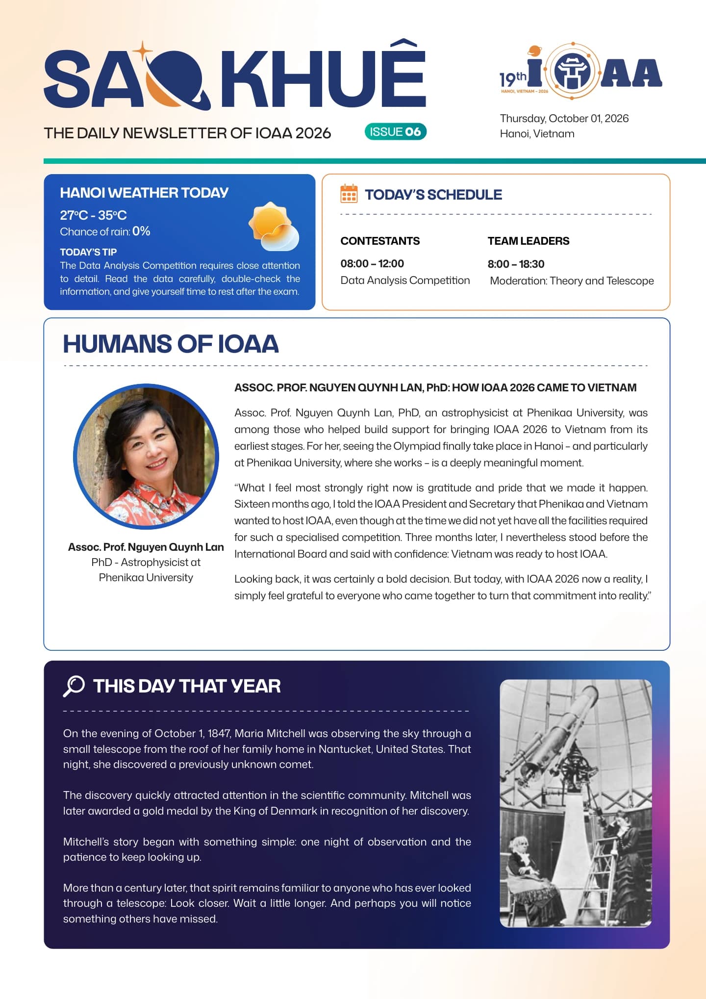 Cover of SAO KHUÊ - THE DAILY NEWSLETTER OF IOAA 2026 ISSUE 06 | THURSDAY, 01 OCTOBER 2026