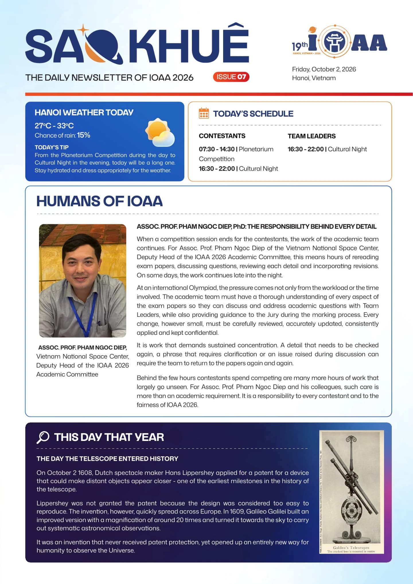 Cover of SAO KHUÊ - THE DAILY NEWSLETTER OF IOAA 2026 ISSUE 07 | FRIDAY, 02 OCTOBER 2026