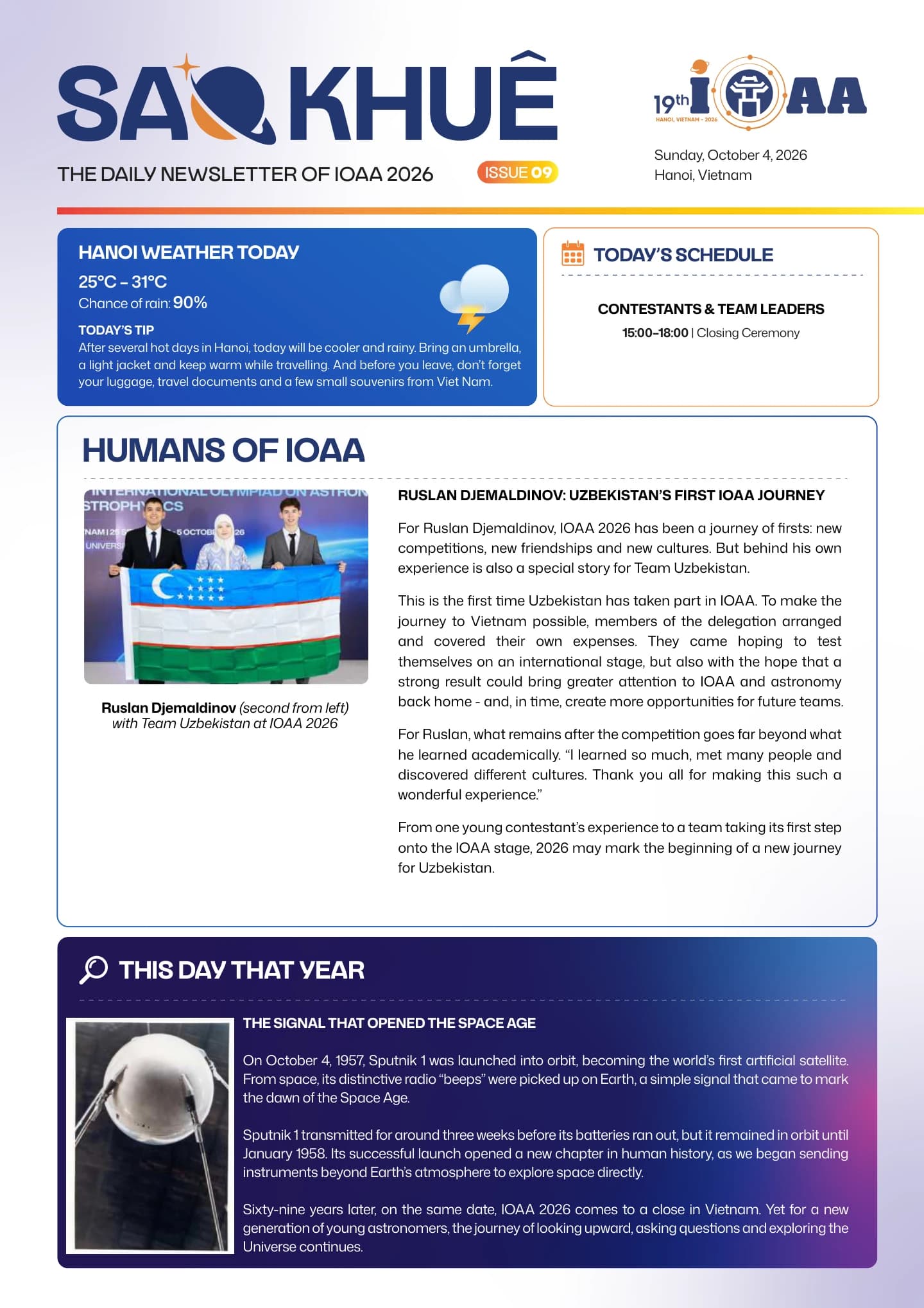 Cover of SAO KHUÊ - THE DAILY NEWSLETTER OF IOAA 2026 ISSUE 09 | SUNDAY, 04 OCTOBER 2026