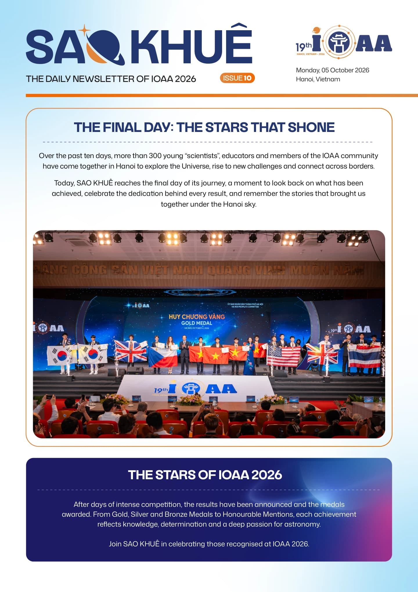 Cover of SAO KHUÊ - THE DAILY NEWSLETTER OF IOAA 2026 ISSUE 10 | MONDAY, 05 OCTOBER 2026